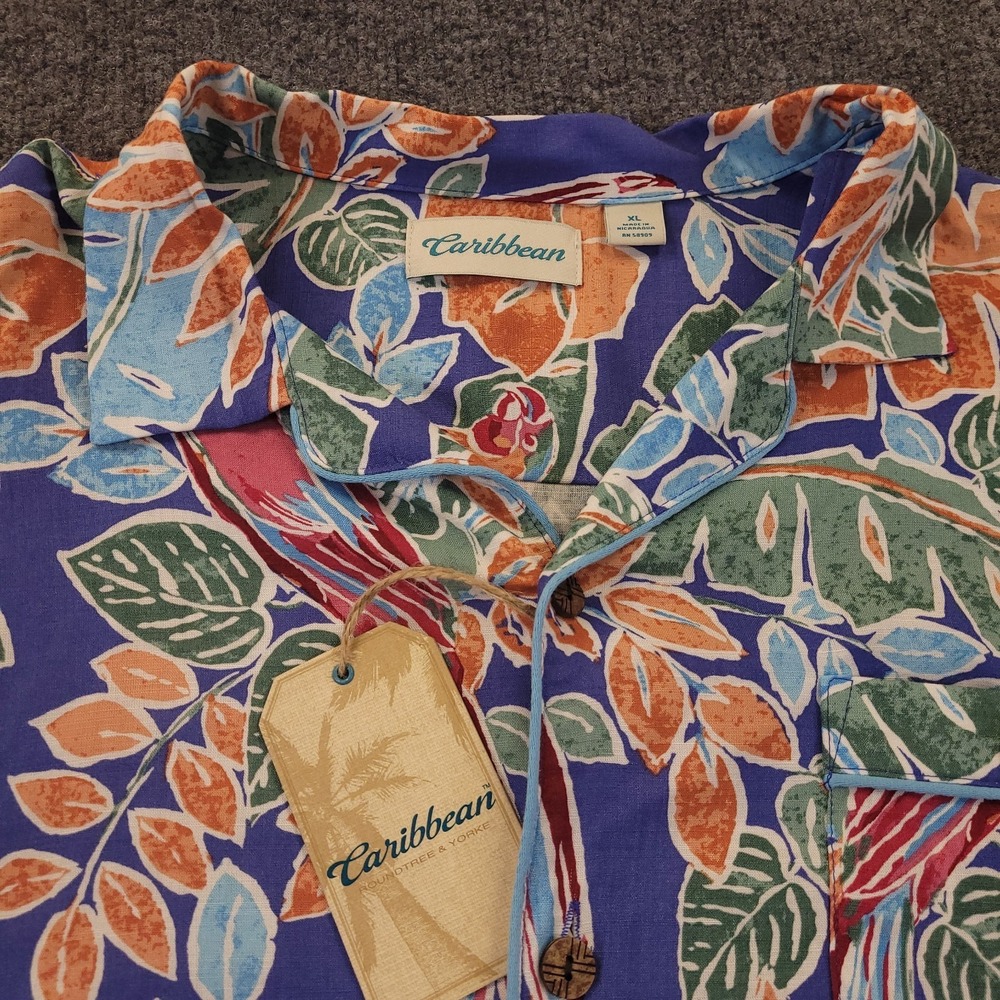 NWT Caribbean Hawaiian Aloha Shirt Mens XL Tropical Print Rayon Short Sleeve
